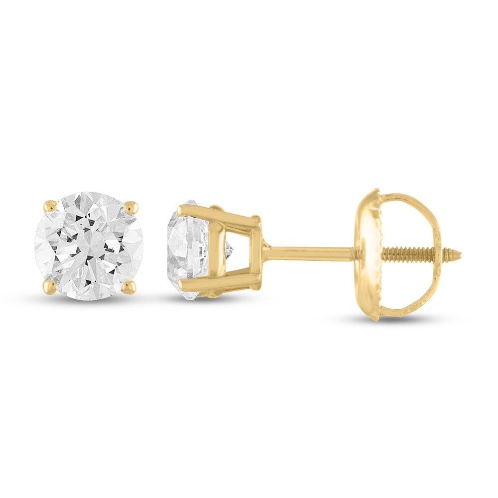 Diamond Solitaire Earrings 2 ct tw Round 18K Yellow Gold (I1/I) ua82JtXo