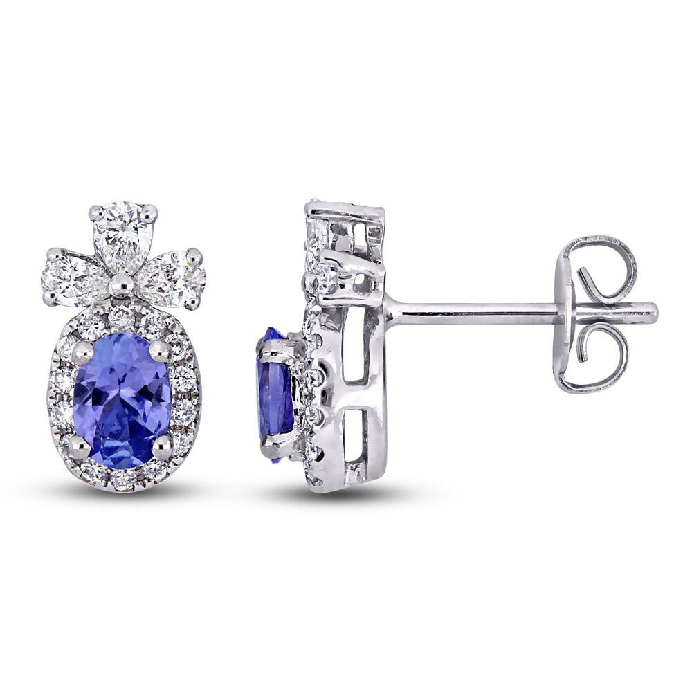 Natural Tanzanite Floral Earrings 3/4 ct tw Round 14K White Gold uf7N9DSb [uf7N9DSb]