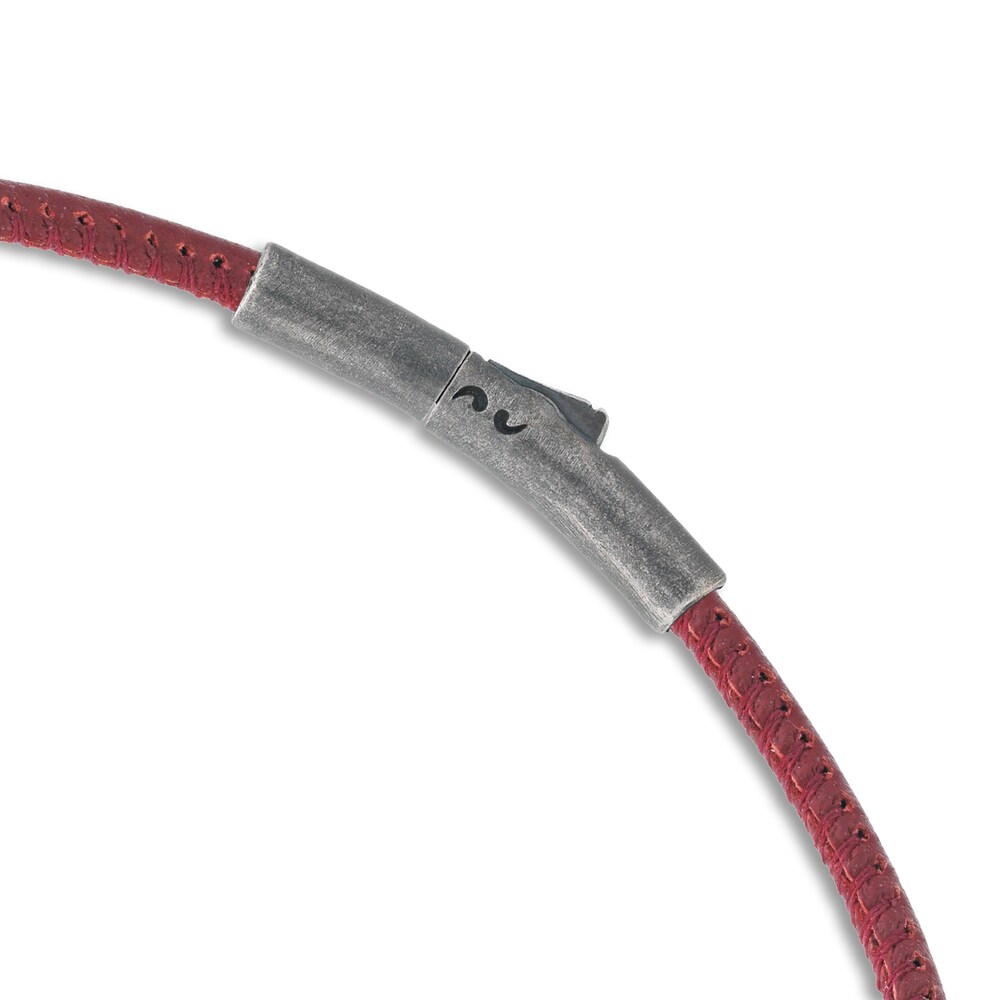 Marco Dal Maso Men\'s Thin Red Leather Bracelet Sterling Silver 8\" v6LY4kAU