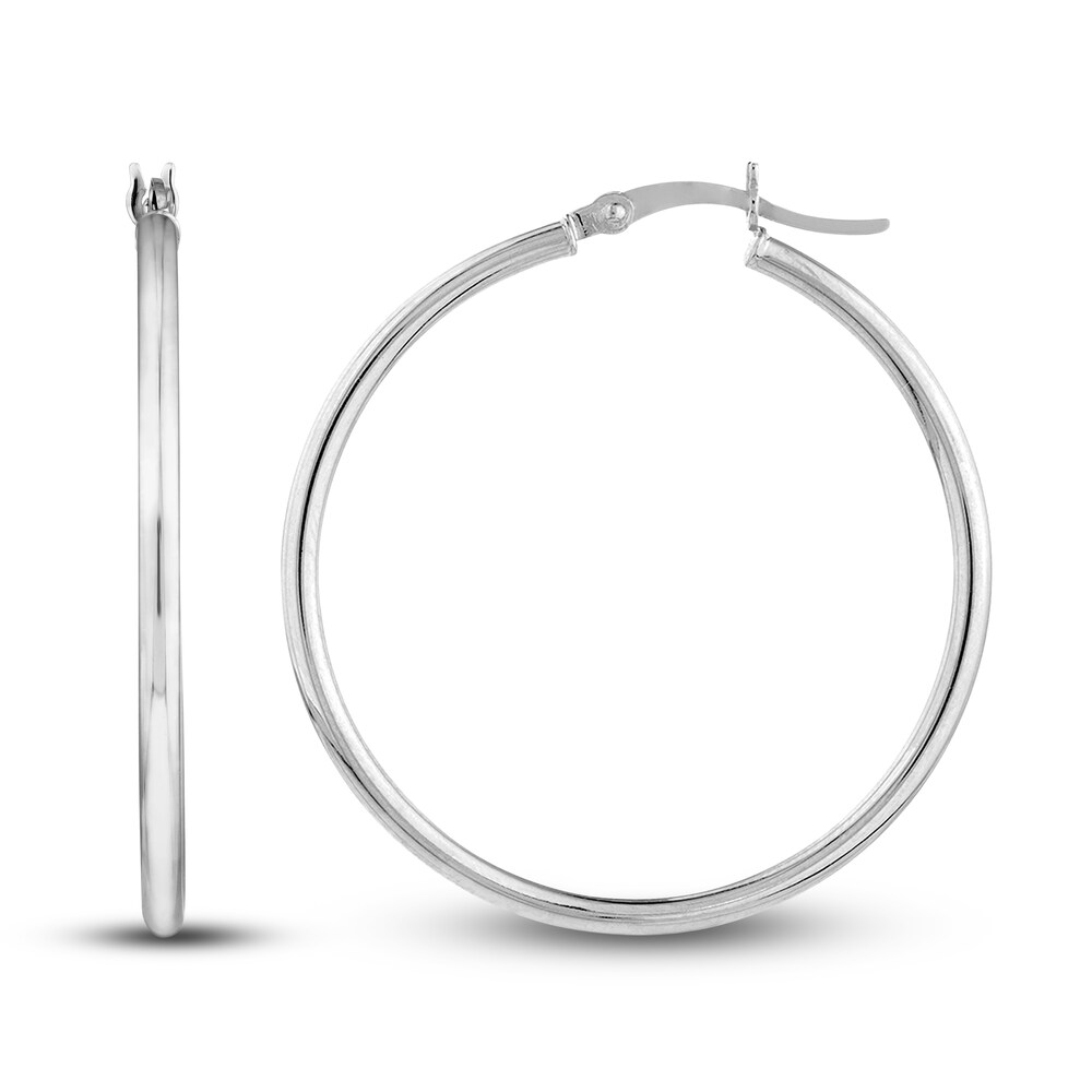 Polished Hoop Earrings 14K White Gold 35mm vCkFkwa9