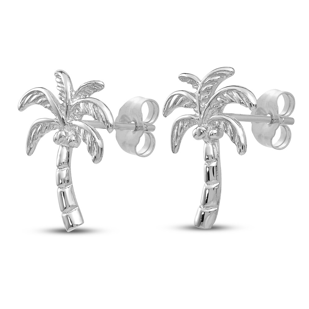 Palm Tree Stud Earrings 14K White Gold vK9Ud08y