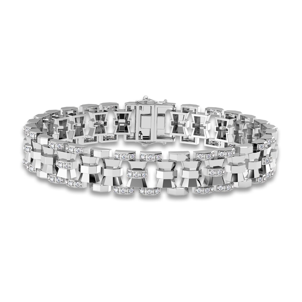 Men's Diamond Bracelet 1 ct tw Round 14K White Gold 8.5" vPH0XBrM