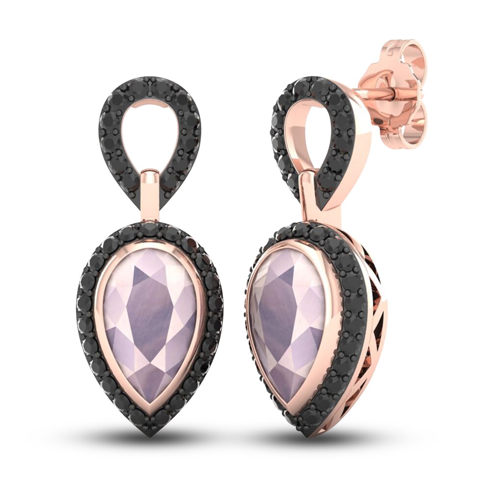 Black Diamond & Natural Pink Quartz Dangle Earrings 1/2 ct tw Round 10K Rose Gold vV3e1t1e