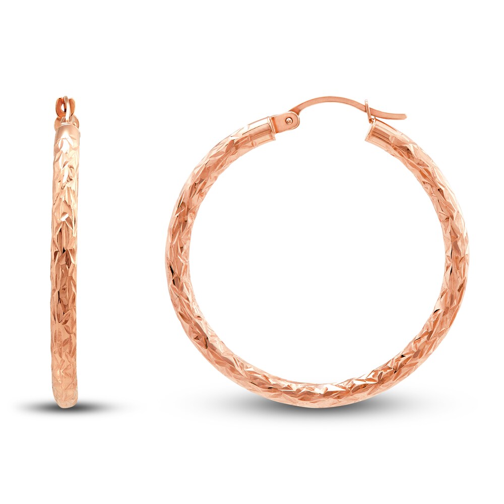 Diamond-Cut Round Tube Hoop Earrings 14K Rose Gold 35mm vhecLR8D