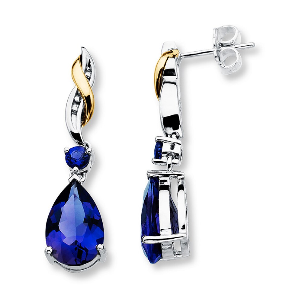 Lab-Created Sapphire Earrings Sterling Silver/10K Gold vjFlCR78 [vjFlCR78]