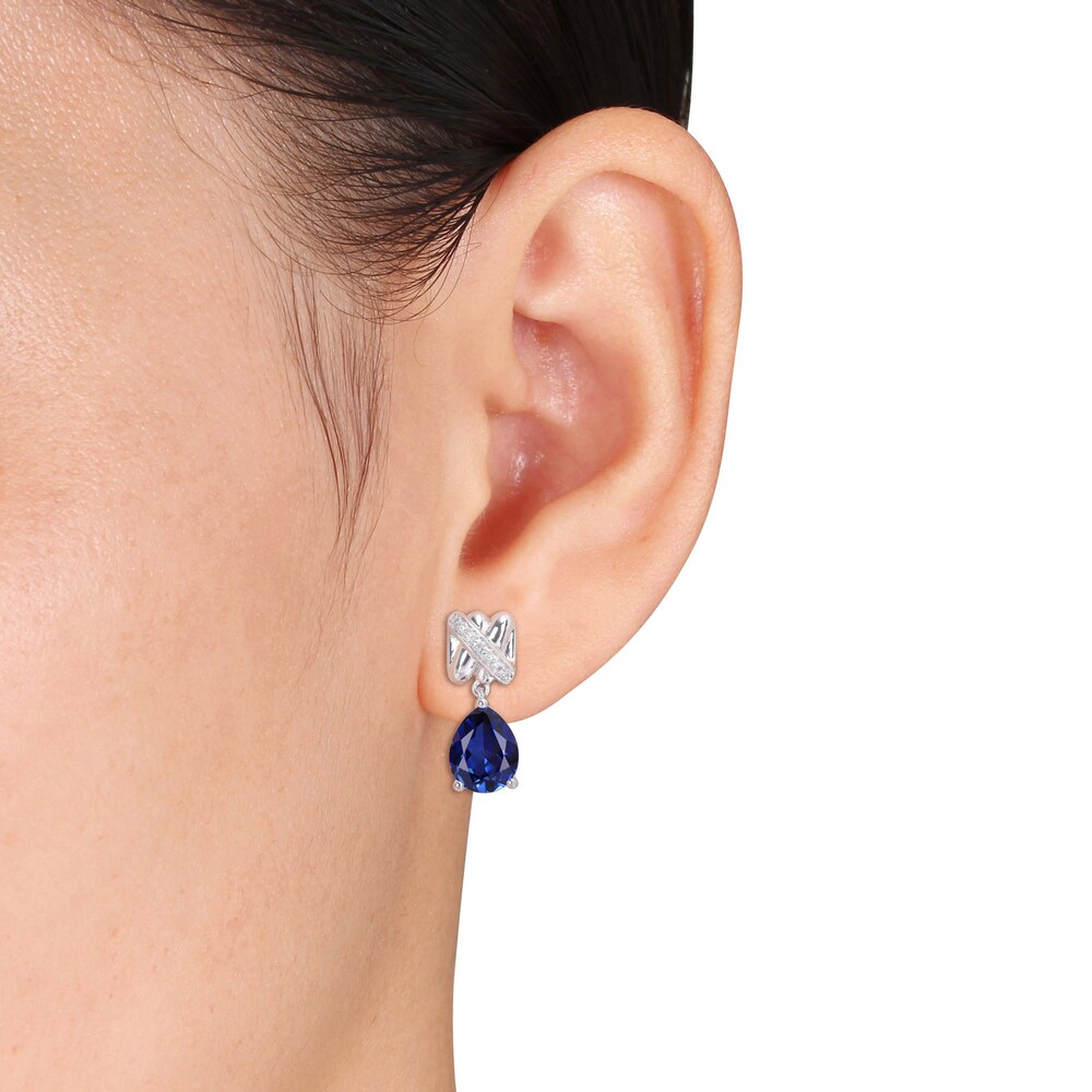 Lab-Created Blue Sapphire Earrings 1/15 ct tw Diamonds 14K White Gold vsr1VZHg