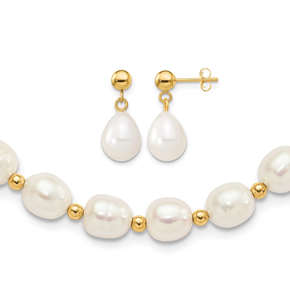 Cultured Freshwater Pearl Necklace/Earrings Set 14K Yellow Gold w5WpbYwB [w5WpbYwB]