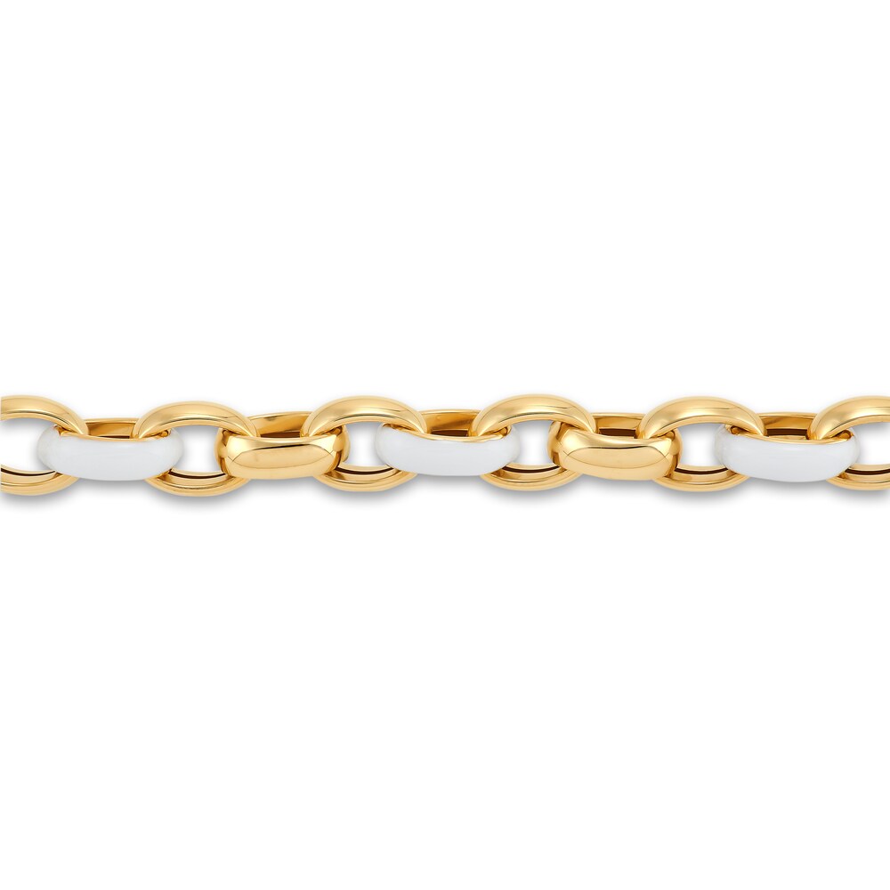 Italia D\'Oro Oval Link Bracelet White Enamel 14K Yellow Gold 7.5\" wD675HbI