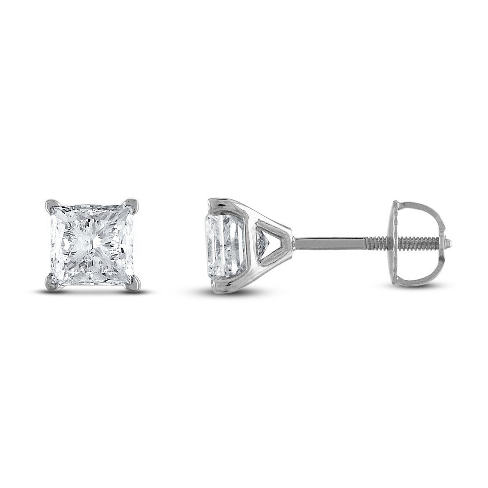 Certified Diamond Solitaire Stud Earrings 1 ct tw Princess 18K White Gold (SI2/I) wKyD7BkG