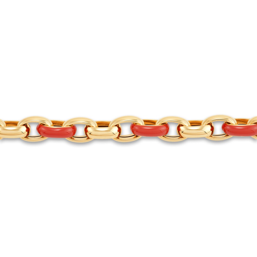 Italia D\'Oro Oval Link Bracelet Red Enamel 14K Yellow Gold 7.5\" wh9SDRLP