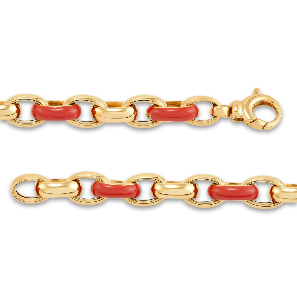 Italia D\'Oro Oval Link Bracelet Red Enamel 14K Yellow Gold 7.5\" wh9SDRLP