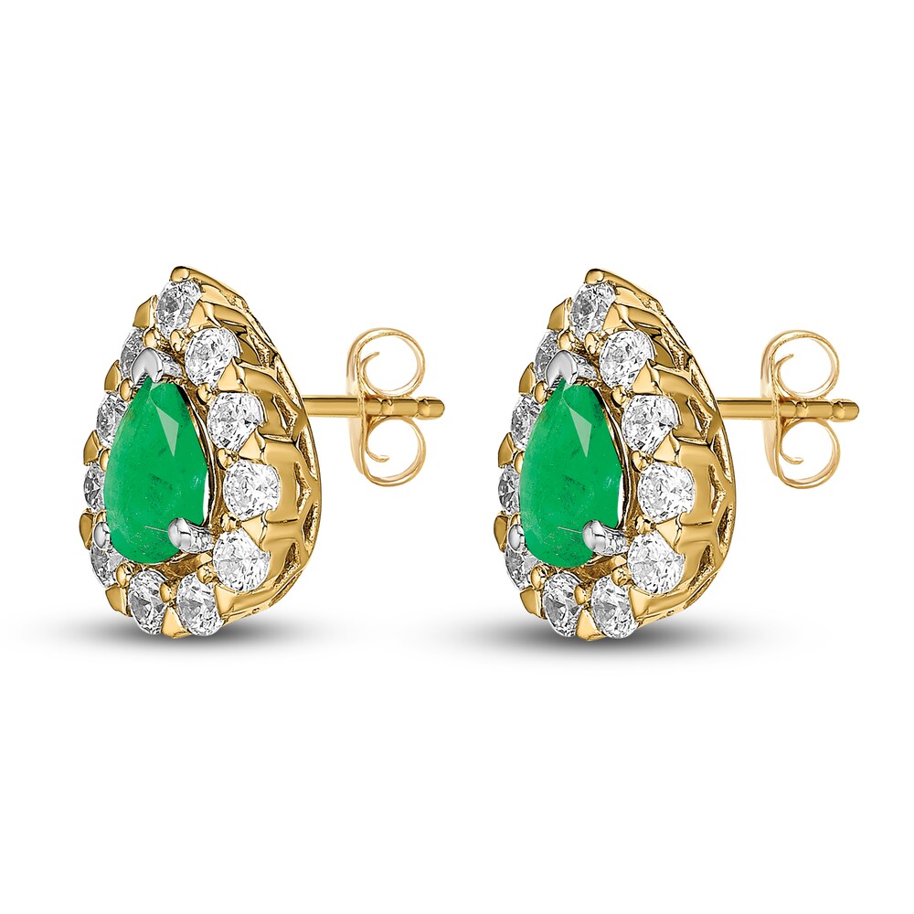 Natural Emerald Halo Earrings 3/4 ct tw Round 14K Yellow Gold whdYPHbD