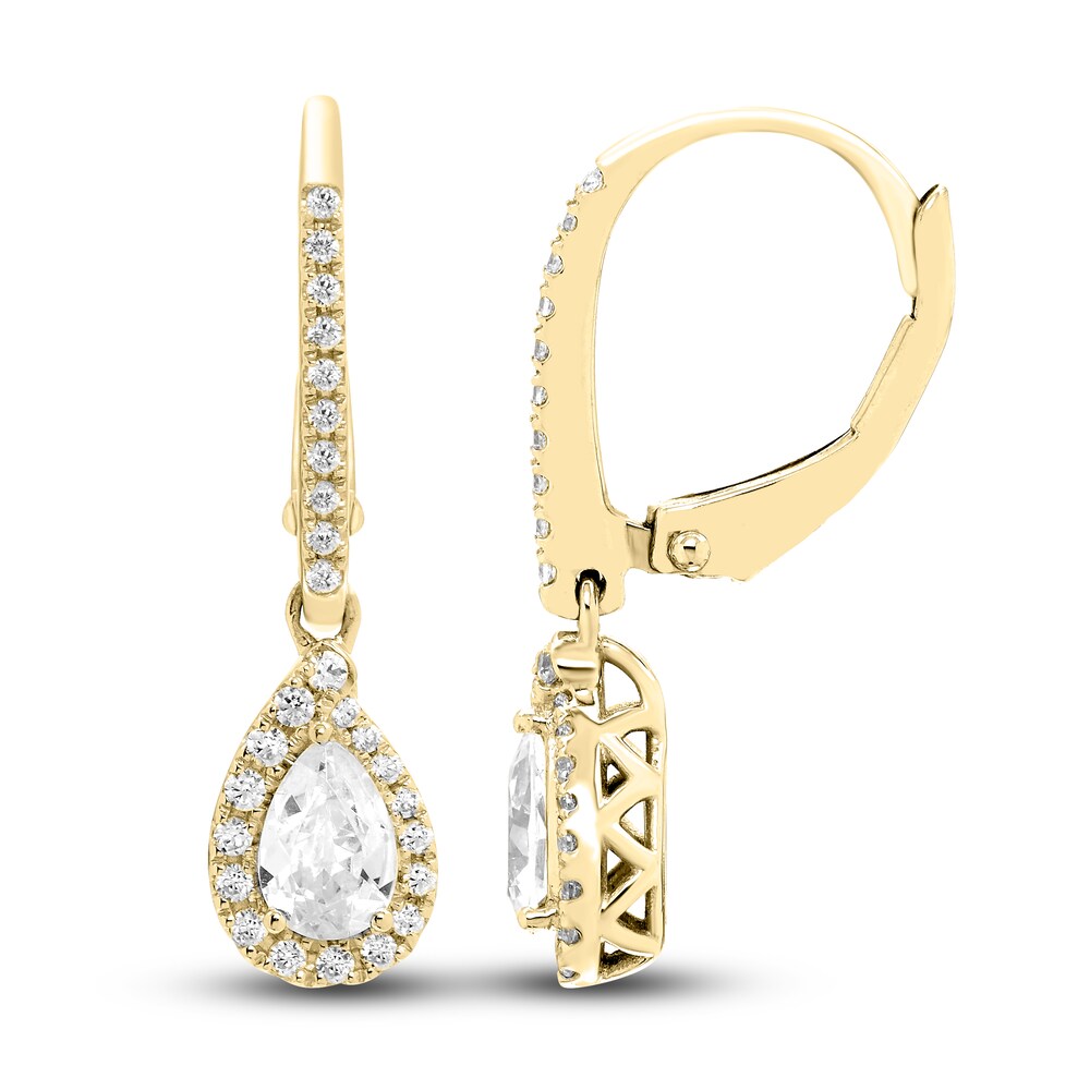 Diamond Halo Dangle Earrings 3/4 ct tw Round/Pear 14K Yellow Gold whrMav6h