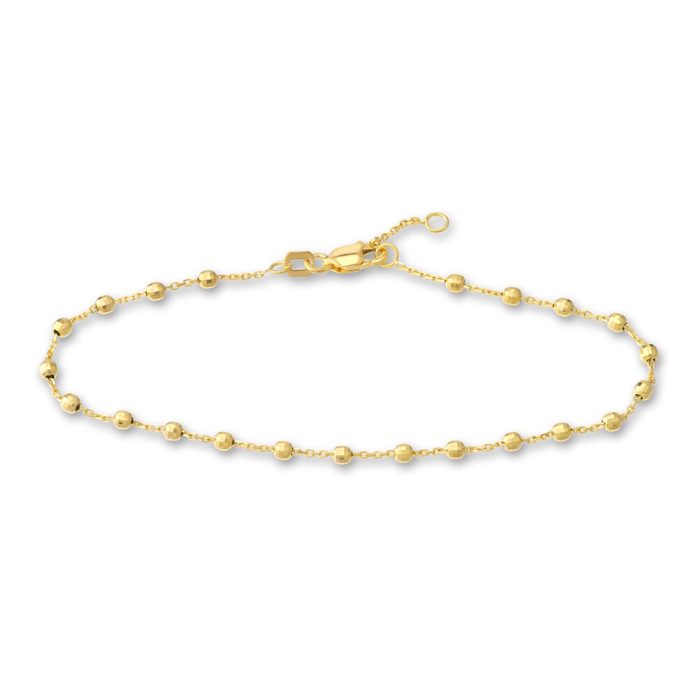 Diamond-Cut Beaded Station Bracelet 14K Yellow Gold 7.5\" Adj wmJAKiUy