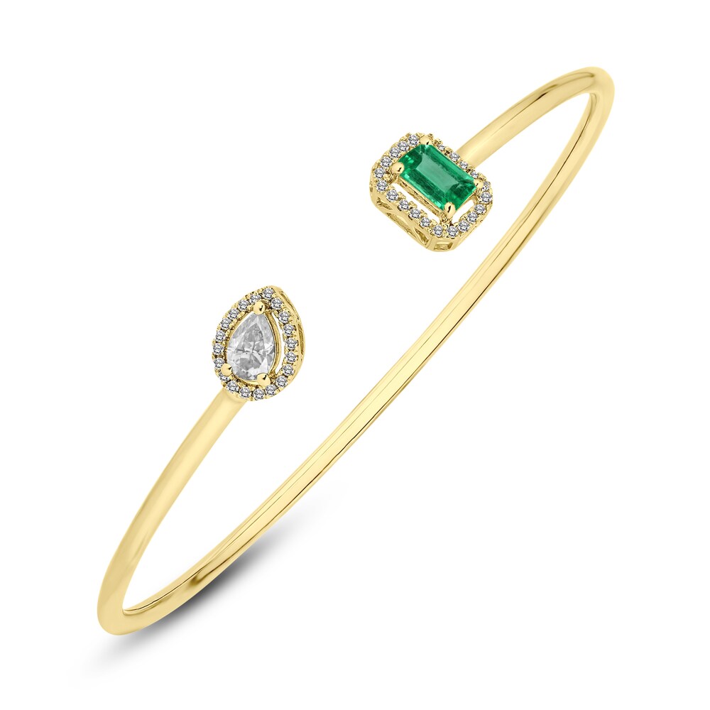 Lab-Created Emerald & Lab-Created White Sapphire Bangle Bracelet 10K Yellow Gold/Stainless Steel x5N1EZeJ