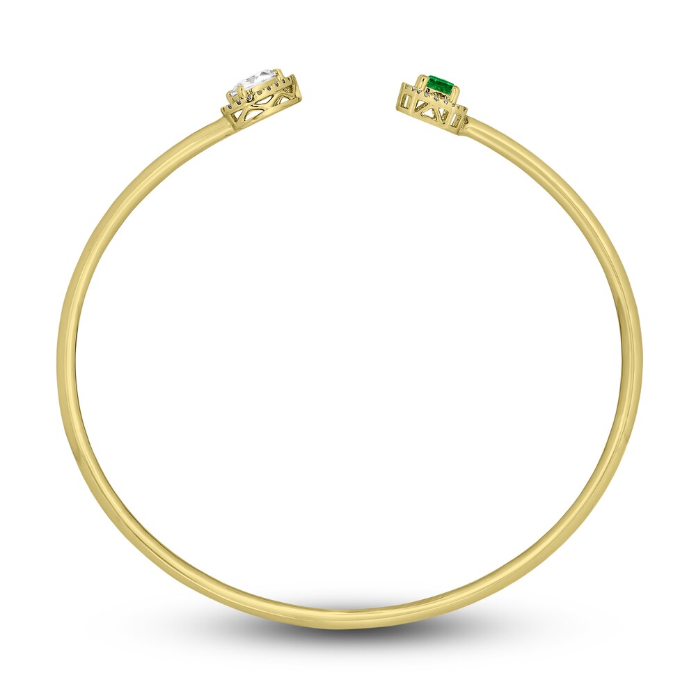 Lab-Created Emerald & Lab-Created White Sapphire Bangle Bracelet 10K Yellow Gold/Stainless Steel x5N1EZeJ