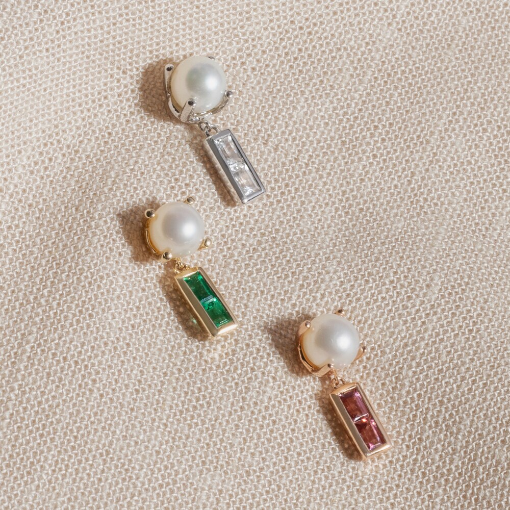 Juliette Maison Natural Garnet Baguette and Cultured Freshwater Pearl Earrings 10K Yellow Gold xCrveldR