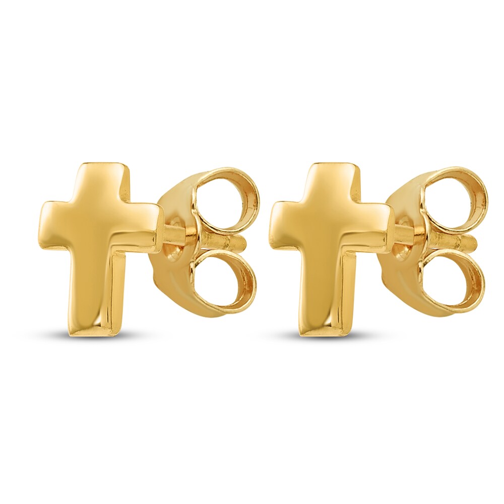 Cross Stud Earrings 14K Yellow Gold xHoAaK5W