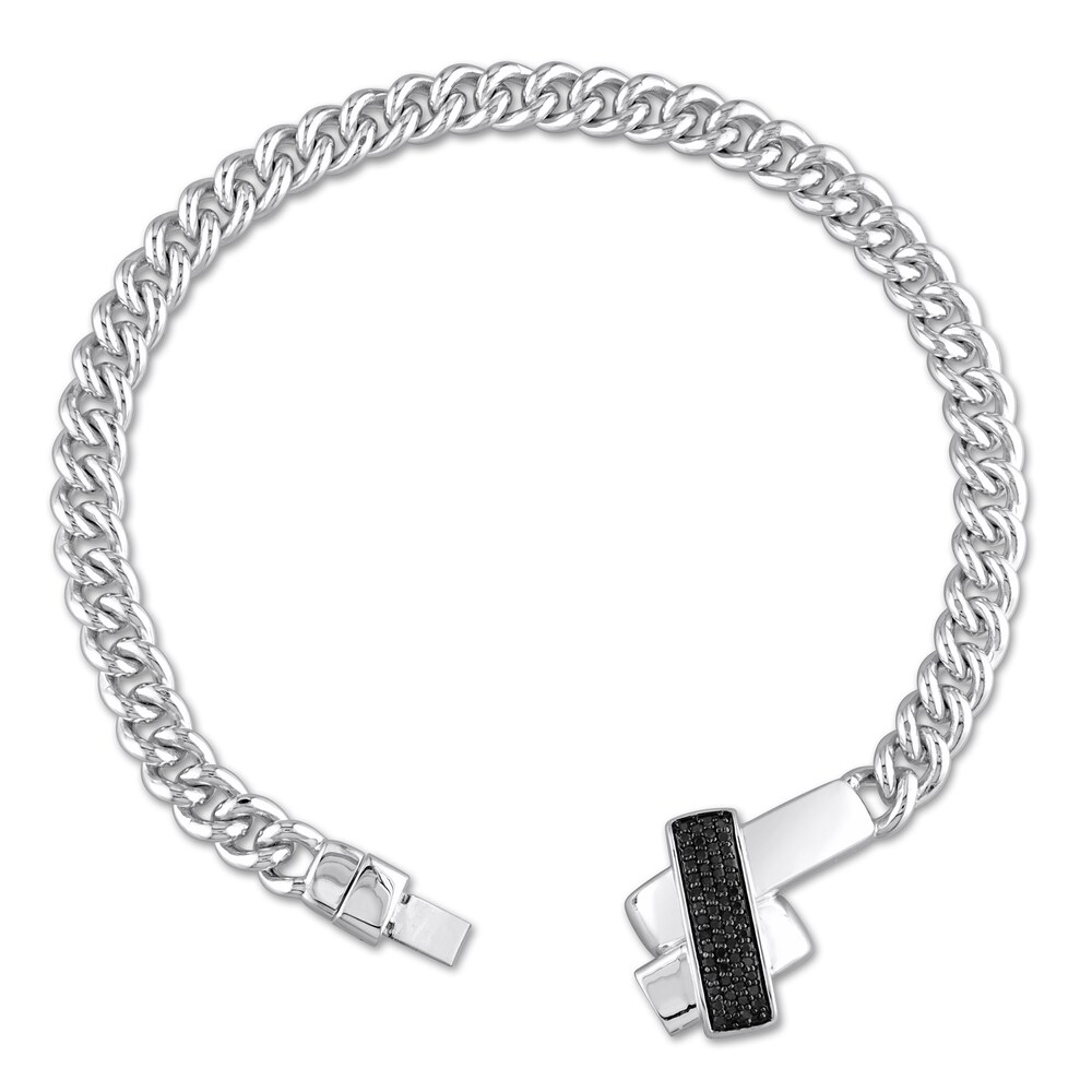 Men\'s Black Diamond Bracelet 1/3 ct tw Round Sterling Silver xZ3714jr