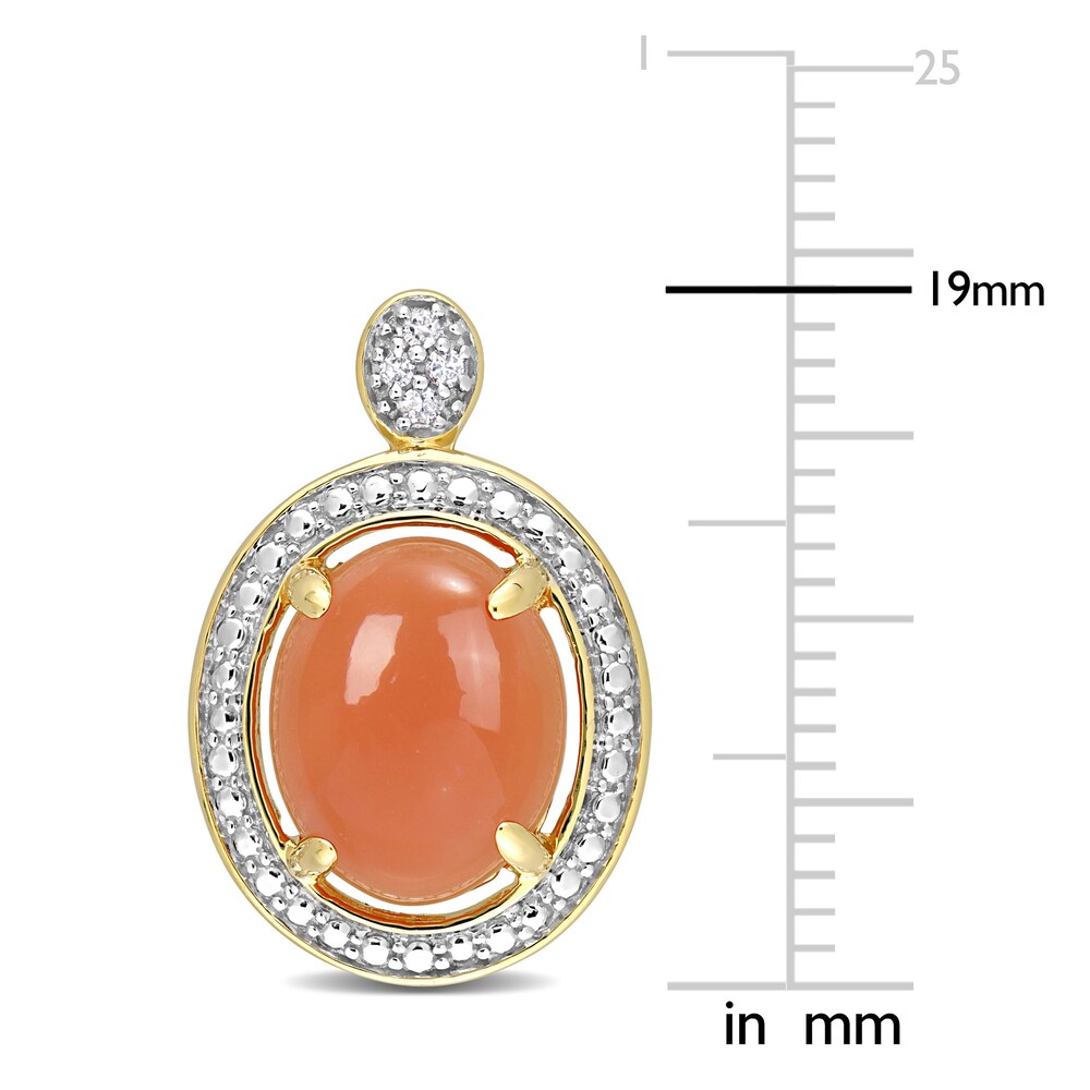 Natural Orange Moonstone Stud Earrings 1/20 ct tw Diamonds 14K Yellow Gold xc9bZgu2