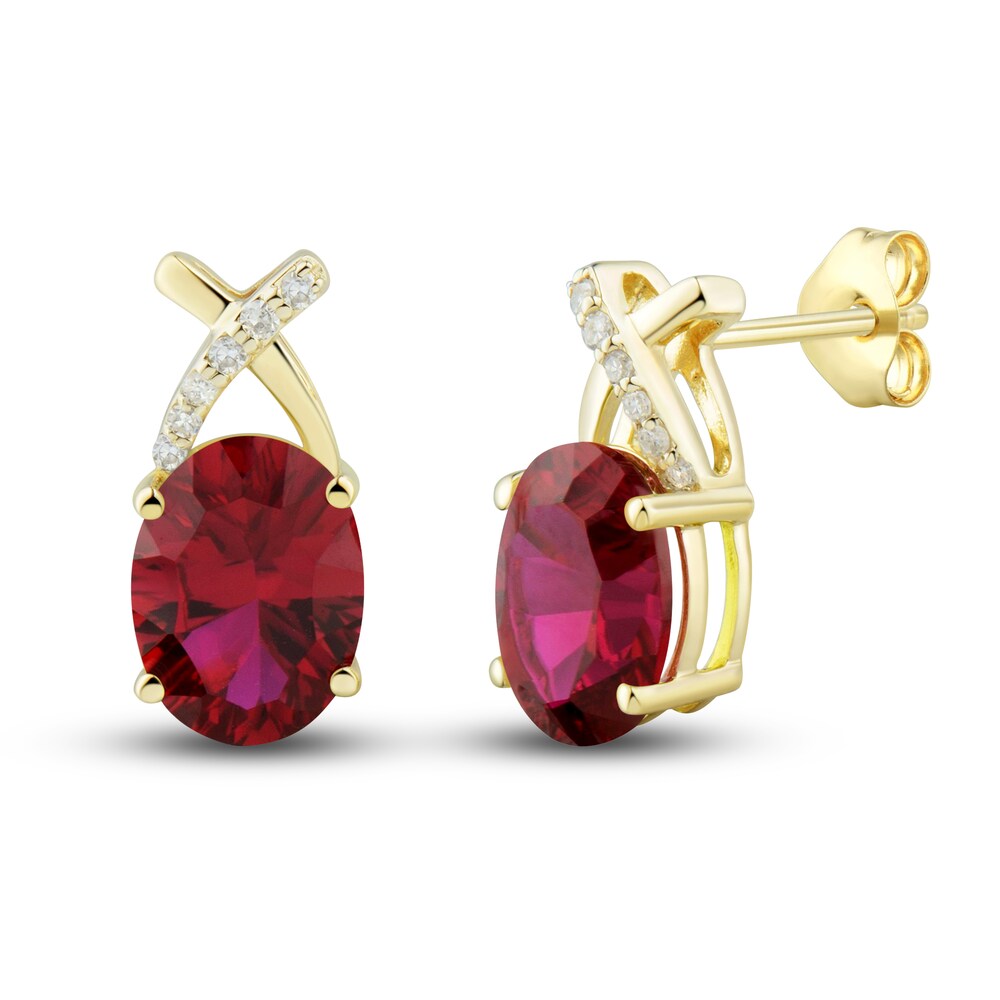 Lab-Created Ruby Ring, Earring & Necklace Set 1/5 ct tw Diamonds 10K Yellow Gold y3pLcrYx