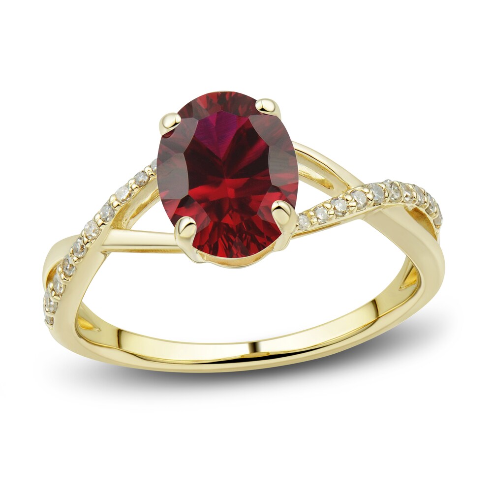 Lab-Created Ruby Ring, Earring & Necklace Set 1/5 ct tw Diamonds 10K Yellow Gold y3pLcrYx