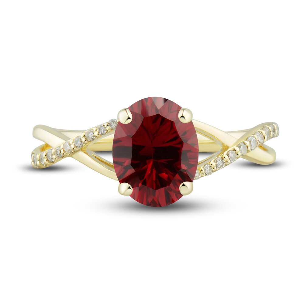 Lab-Created Ruby Ring, Earring & Necklace Set 1/5 ct tw Diamonds 10K Yellow Gold y3pLcrYx