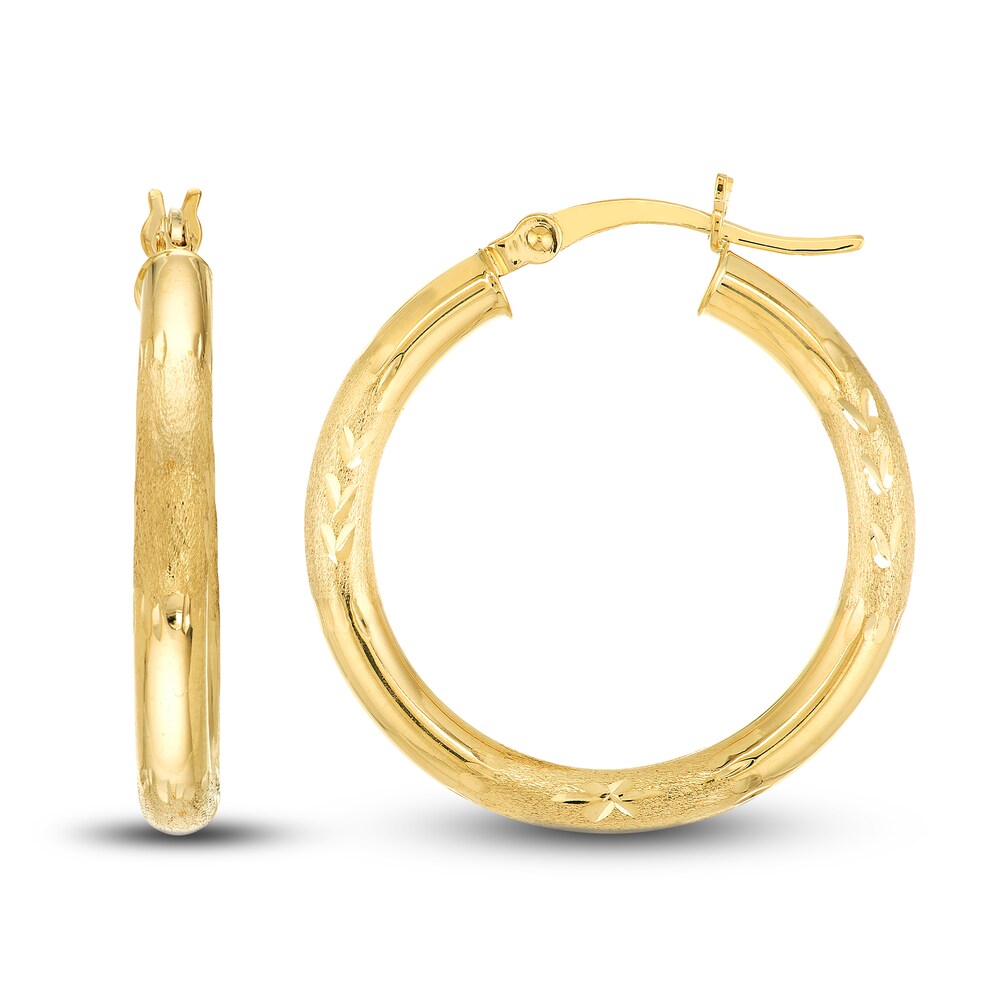 Diamond-Cut Floral Hoop Earrings 14K Yellow Gold 25mm y5Uhlaym