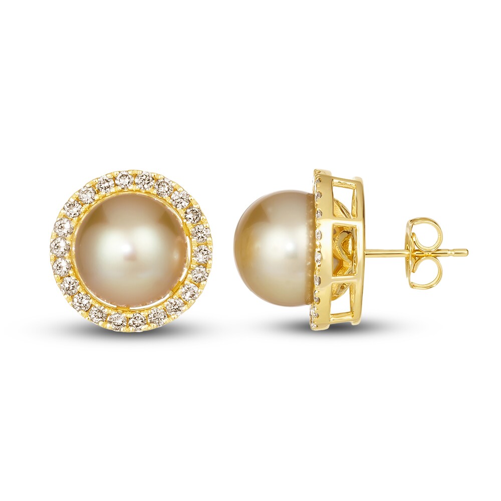 Le Vian Cultured South Sea Pearl Earrings 3/4 ct tw Diamonds 14K Honey Gold y7r4eFV9