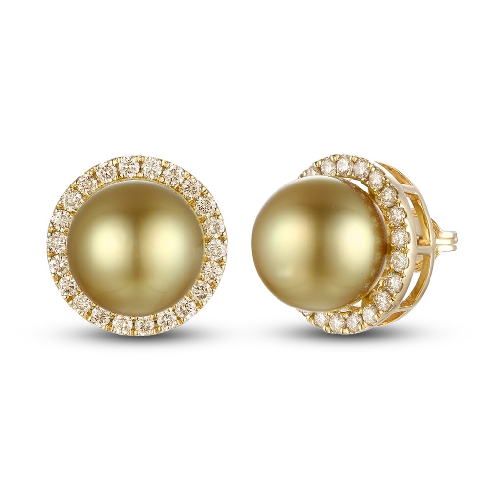 Le Vian Cultured South Sea Pearl Earrings 3/4 ct tw Diamonds 14K Honey Gold y7r4eFV9