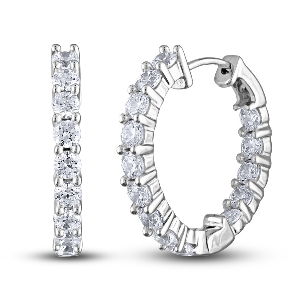 Diamond Hoop Earrings 2 ct tw Round 14K White Gold yFfuvSeD