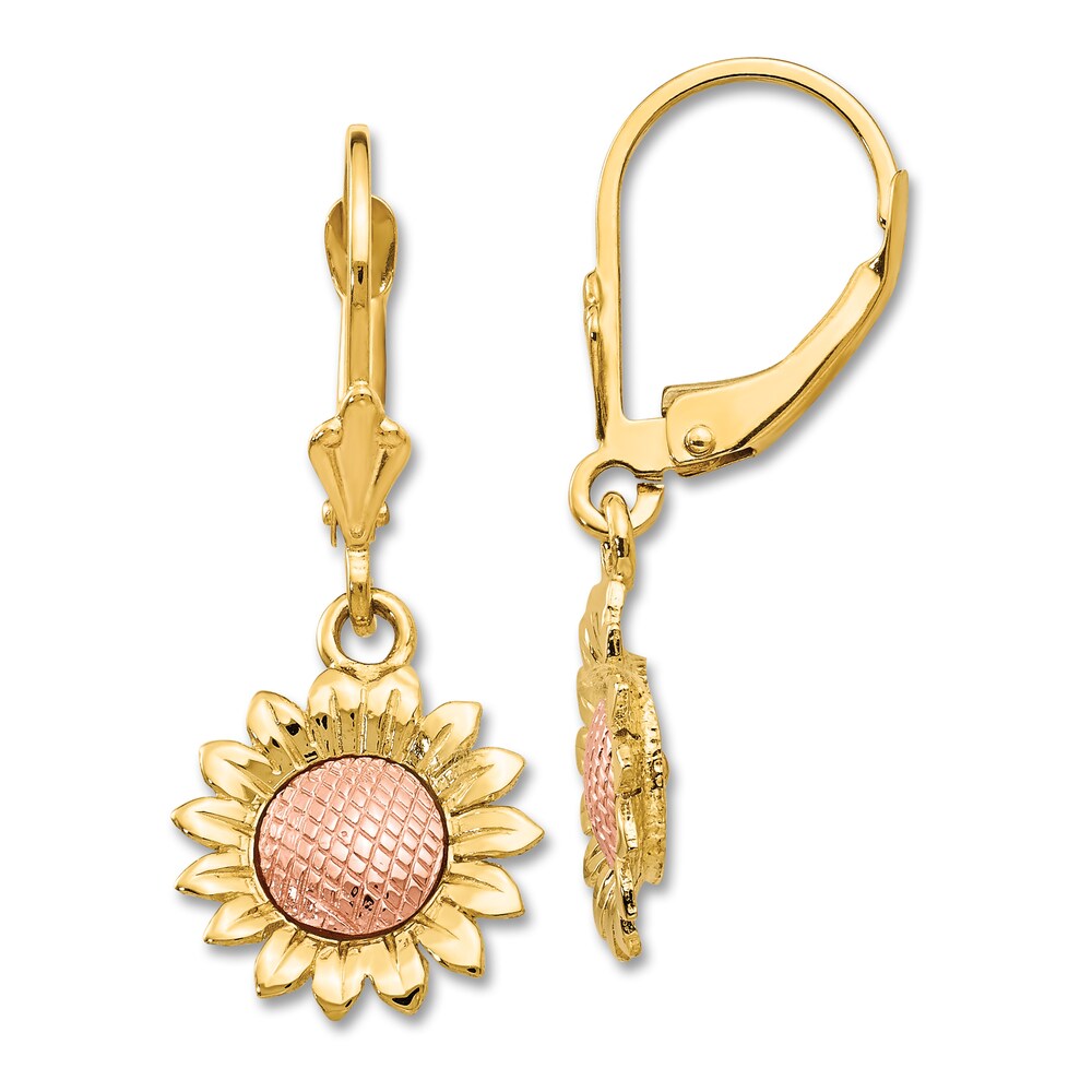 Sunflower Dangle Earrings 14K Two-Tone Gold yHRuc2Cu