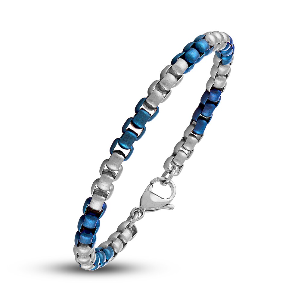 Men\'s Box Chain Bracelet Blue Ion-Plated Stainless Steel yUpiPpcs