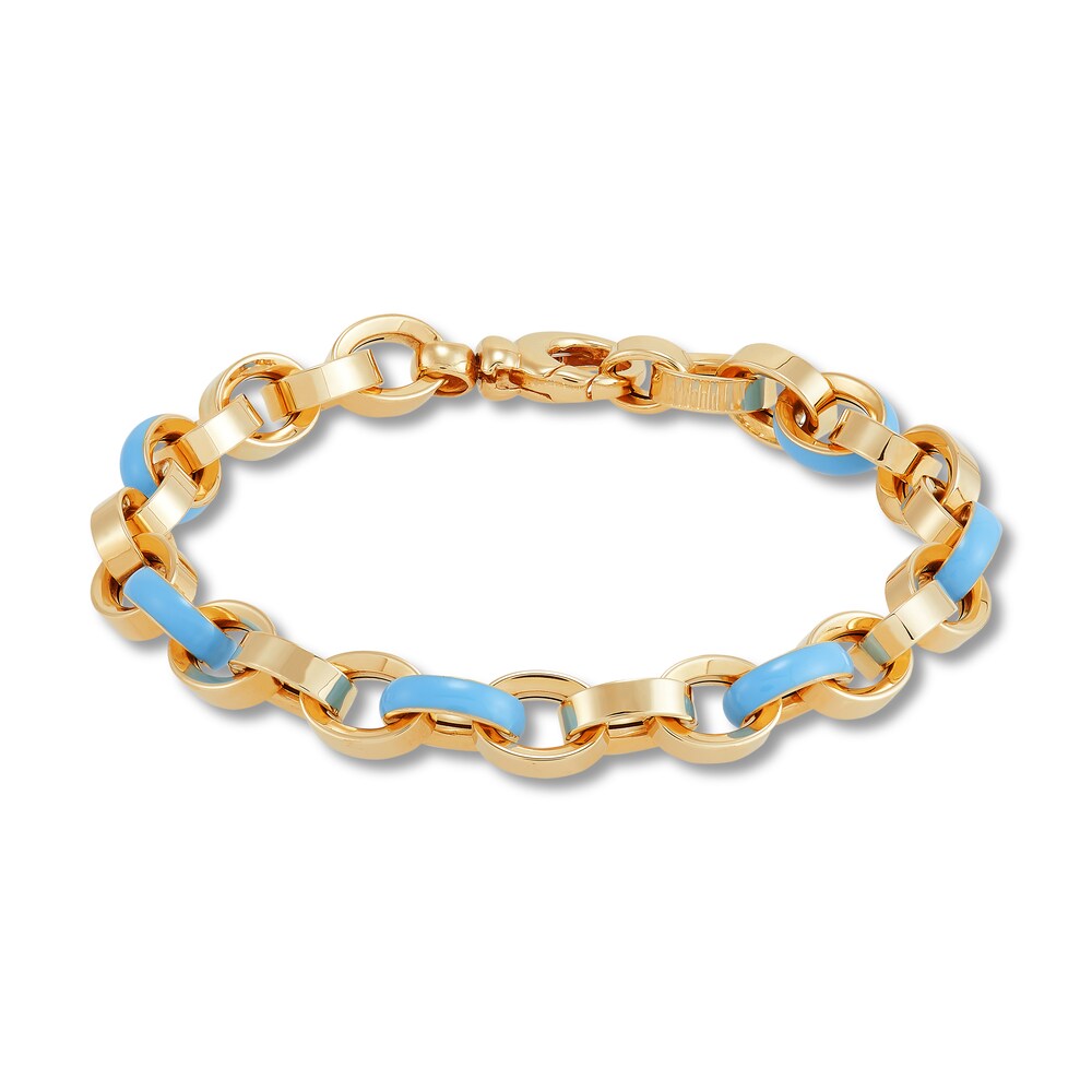 Italia D'Oro Oval Link Bracelet Light Blue Enamel 14K Yellow Gold 7.5" yaFNeXYz