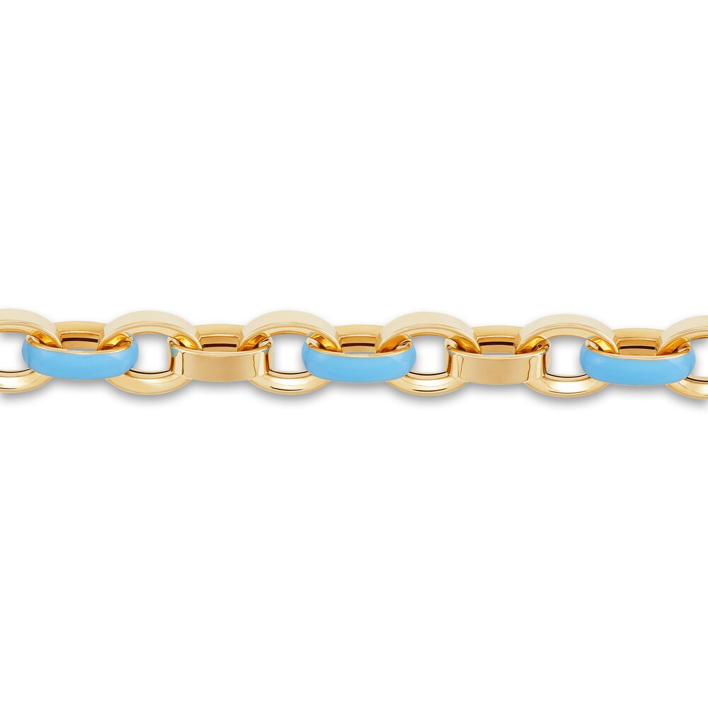 Italia D\'Oro Oval Link Bracelet Light Blue Enamel 14K Yellow Gold 7.5\" yaFNeXYz