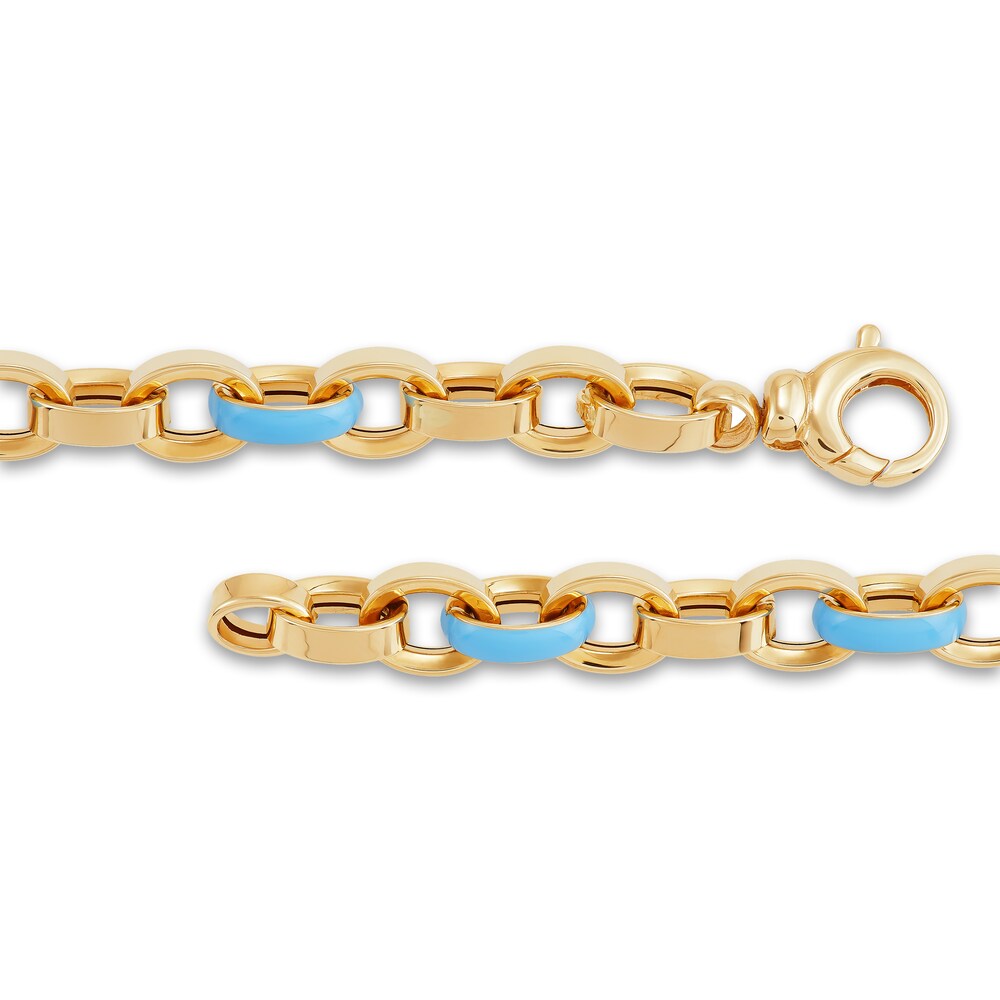 Italia D\'Oro Oval Link Bracelet Light Blue Enamel 14K Yellow Gold 7.5\" yaFNeXYz