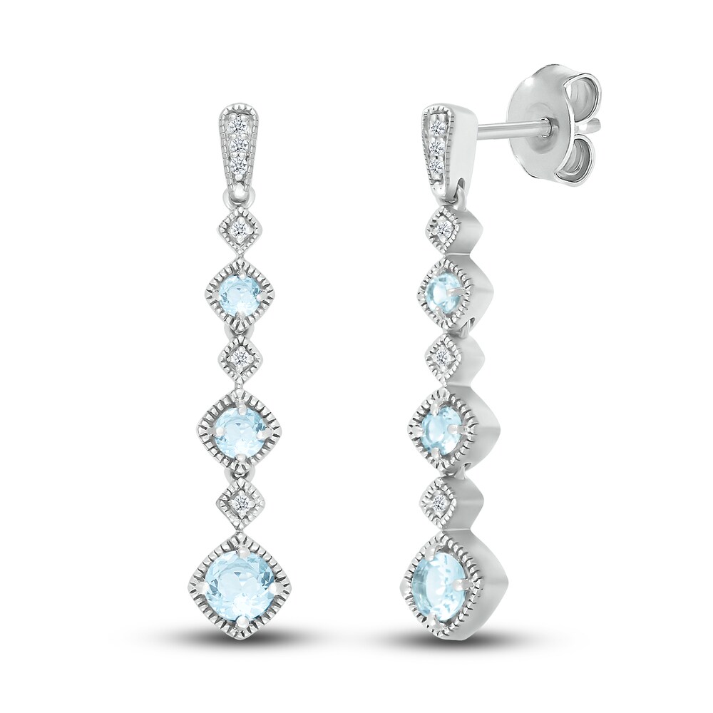 Natural Aquamarine Dangle Earrings 1/20 ct tw Diamonds Sterling Silver yaanDjOC [yaanDjOC]