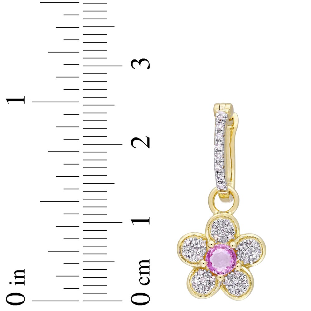 Natural Pink Sapphire Earrings 1/4 ct tw Diamonds 14K Yellow Gold ysPa7CTm