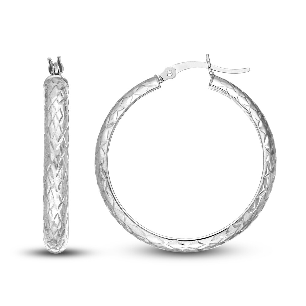 Diamond-Cut In/Out Hoop Earrings 14K White Gold 30mm yssfUbwk