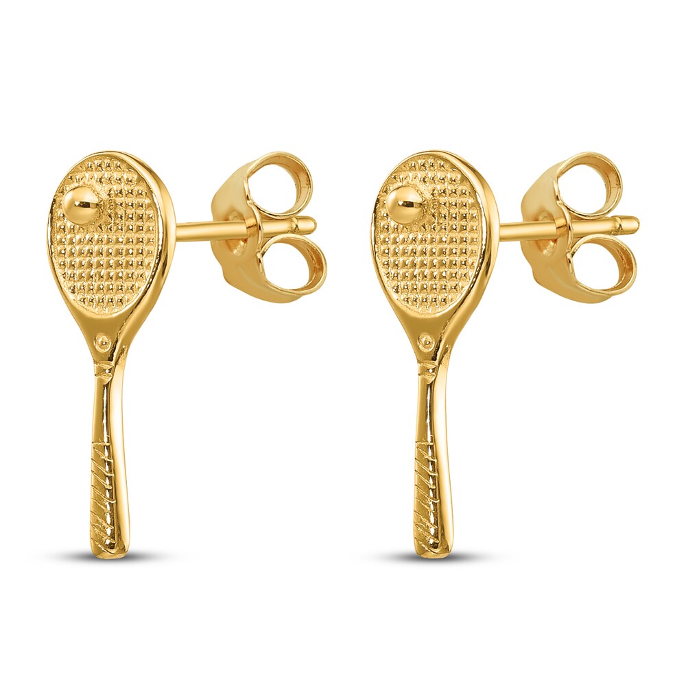 Mini Tennis Racquet w/Ball Post Earrings 14K Yellow Gold zEGhnxYH