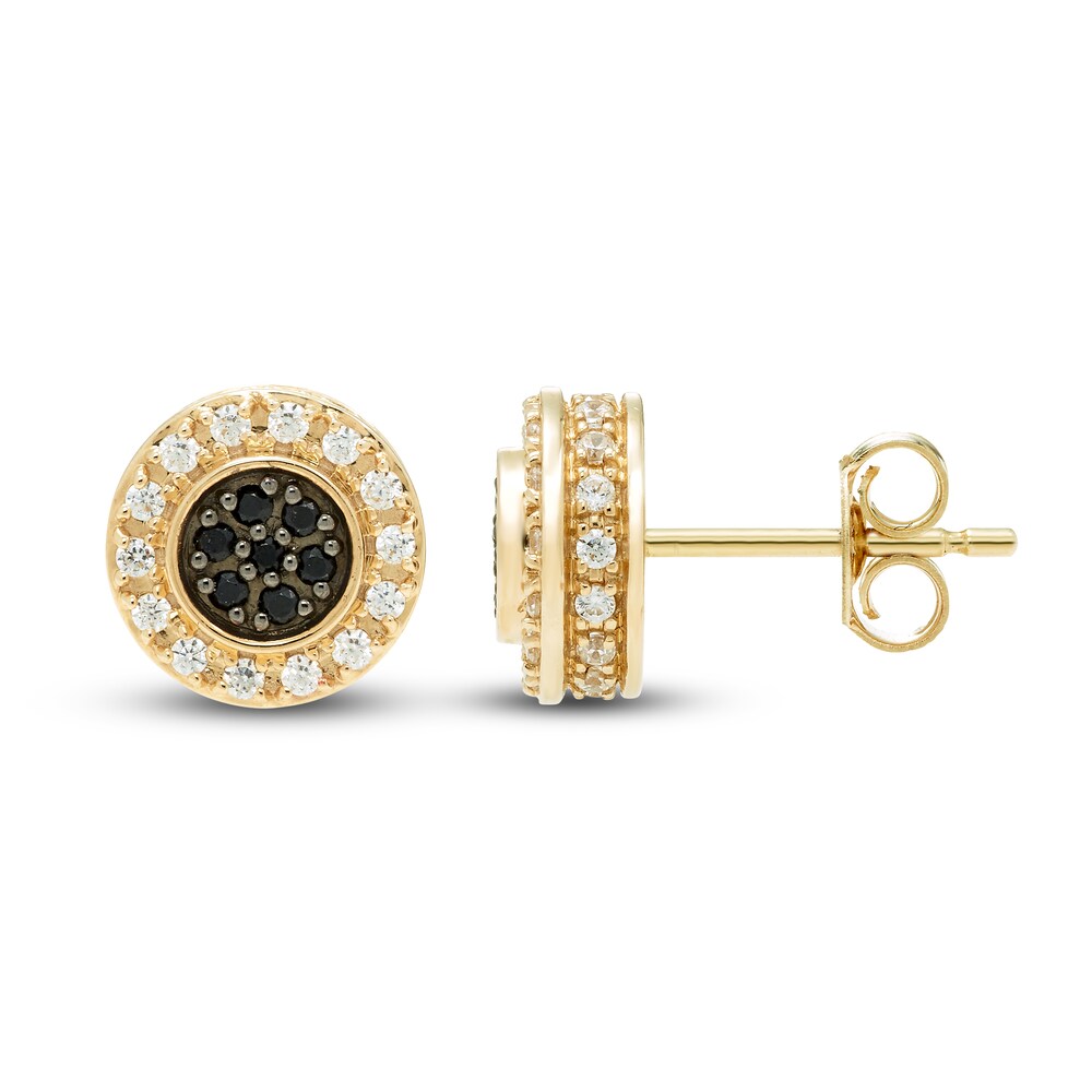 Men\'s Black Diamond Stud Earrings 1/2 ct tw Round 10K Yellow Gold zTmPabXl