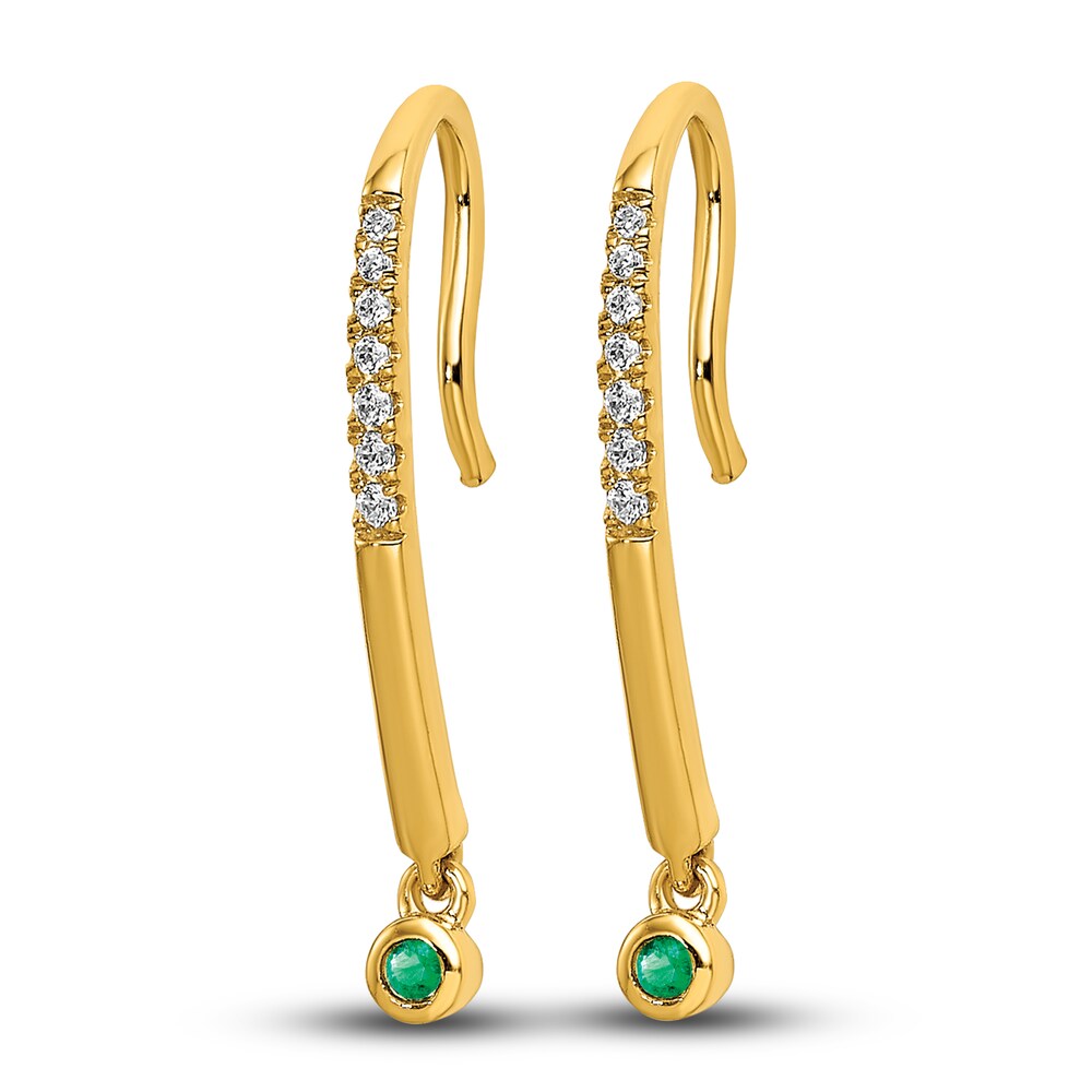 Natural Emerald Drop Earrings 1/20 ct tw Diamonds 14K Yellow Gold zgBSZ4sA