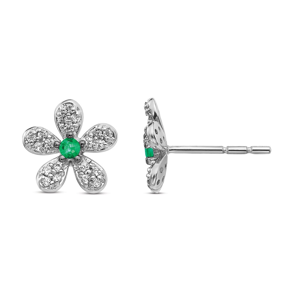 Natural Emerald Stud Earrings 1/6 ct tw Diamonds Round 14K White Gold zgIk1X5W