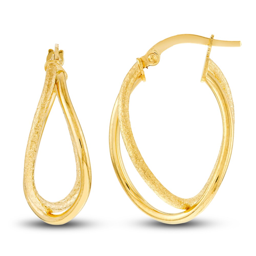 Satin/Polished Double Hoop Earrings 14K Yellow Gold 17mm zq0w8tIa