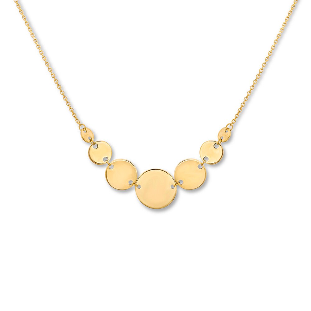 Graduated Disc Necklace 14K Yellow Gold 16\" Adjustable 1030mKud