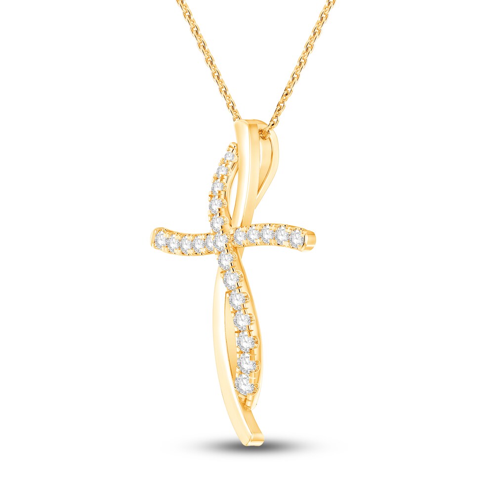 Diamond Cross Necklace 3/8 ct tw Round 10K Yellow Gold 18\" 17YwWqcS