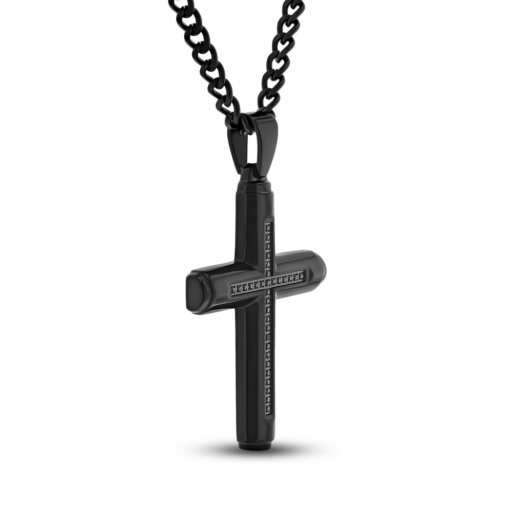 Black Diamond Cross Necklace 1/6 ct tw Round Black Stainless Steel 24\" 1KOny6VP