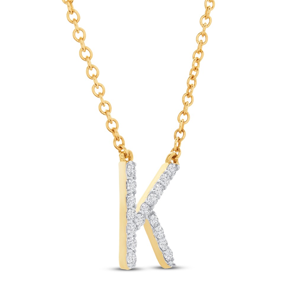 Diamond Letter K Necklace 1/10 ct tw Round 10K Yellow Gold 2Cqva3h8