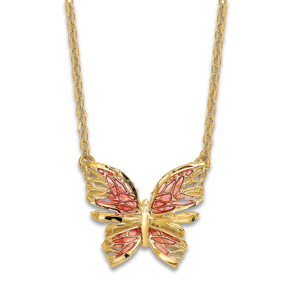 Butterfly Necklace Pink Enamel 14K Yellow Gold 2rVeNXnm [2rVeNXnm]