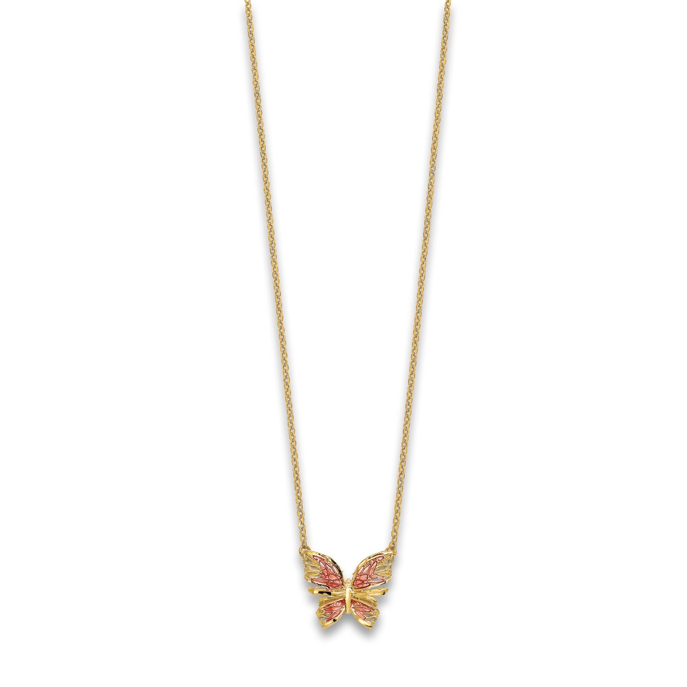 Butterfly Necklace Pink Enamel 14K Yellow Gold 2rVeNXnm